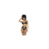 Ensemble 3 pièces Rika en wetlook noir, soutien gorge, porte jarretelles avec jarretières et string assorti 